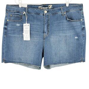 Seven7 Women's Weekend Easy Fit Stretch Blue Denim Shorts Plus 24W Raw Hem NWT